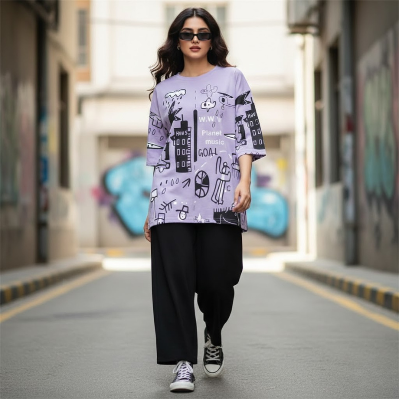 1 Galactic Purple Shirt & Black Pants Set - Image 1