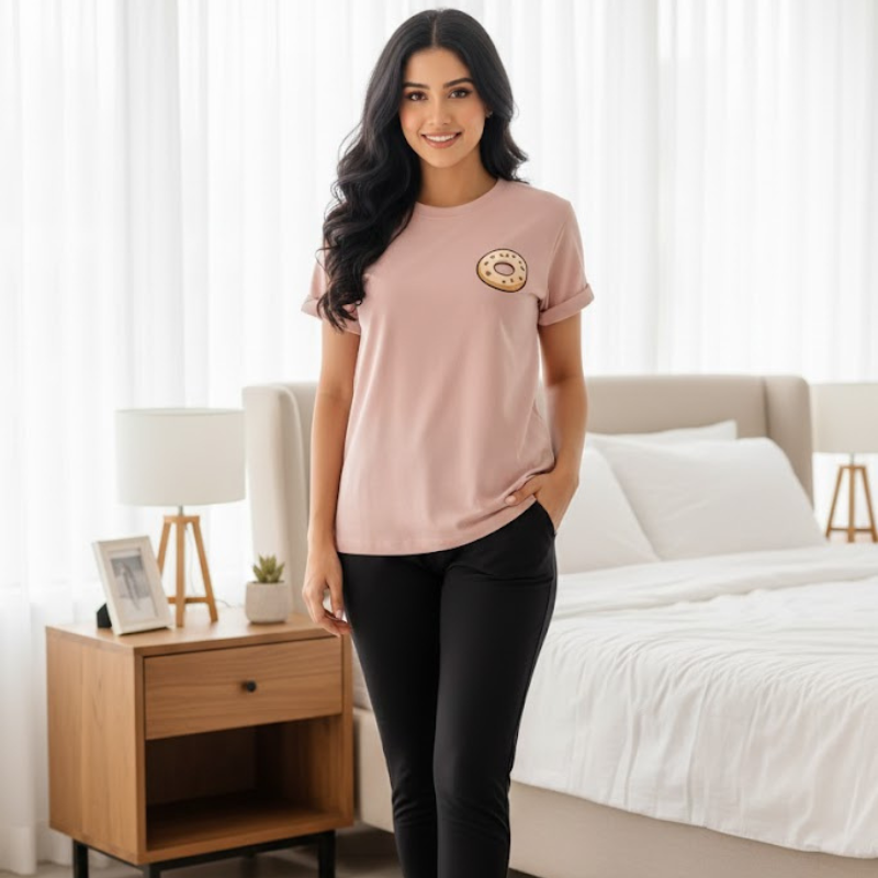 1 Pink Drip Donut Shirt & Black Pants Set - Image 1