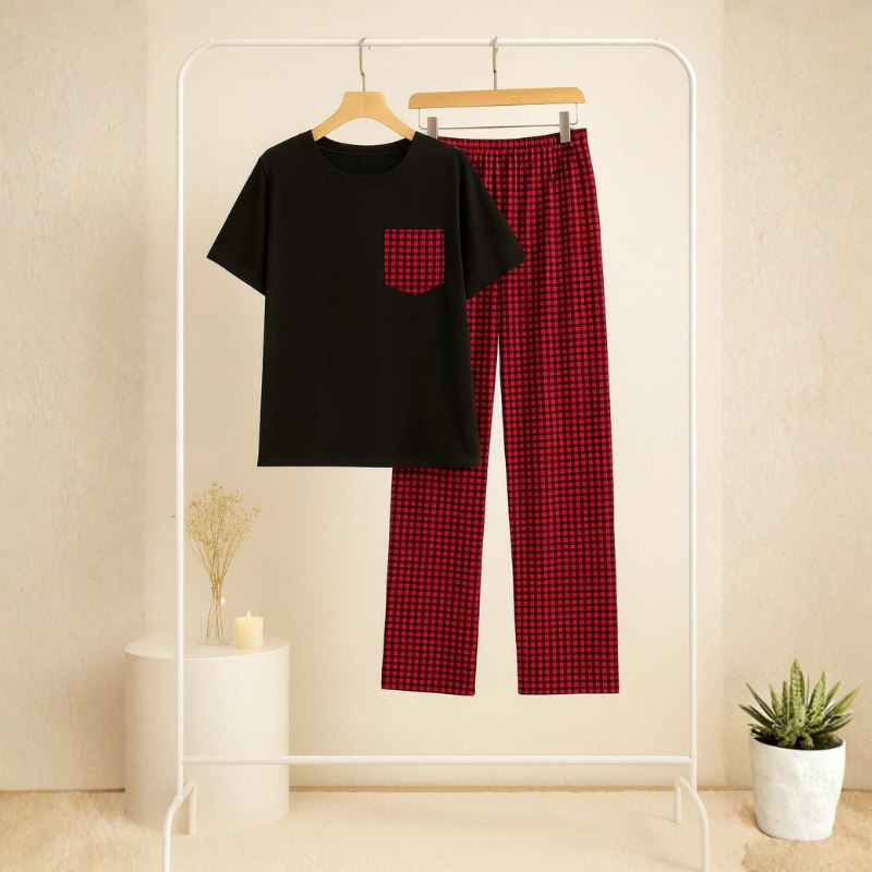 1 Black and Red Check Style - Image 1