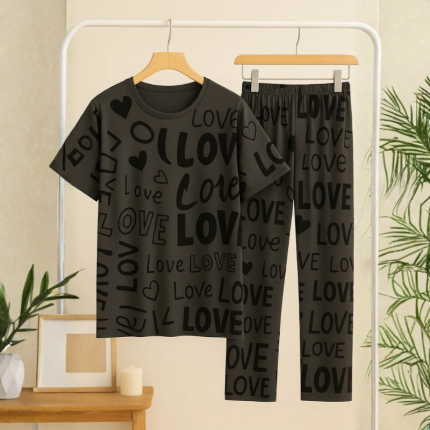 Gray love printed shirt and trouser