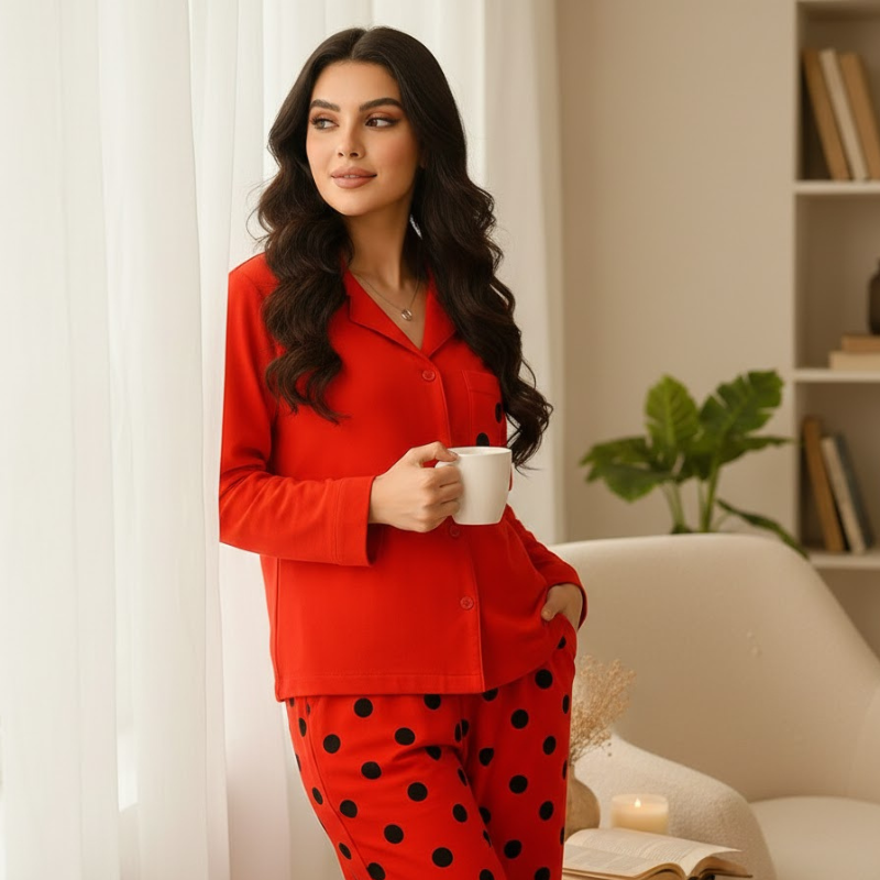 1 Red Button Accent Dress - Image 1