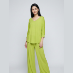 Plain V Neck with Plazzo Pajama Full Sleeves Suit - Image 2