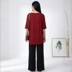 Plain Red V Neck T Shirt with Black Plazzo PJ Set - Image 4