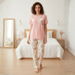 Pink Flower Printed Trouser Night Wear - Image 3