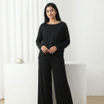 Deep Black Round Neck Plazzo PJ Set - Image 2