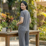 Plain Tshirt With White Round Neck And PLazo Pajama (Half Seeleve) - Image 5
