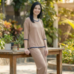 Plain Tshirt With Black Round Neck And Plazo Pajama (Half Seeleve) - Image 2