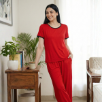 Plain Tshirt With Black Round Neck And Plazo Pajama (Half Seeleve) - Image 5
