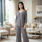 Plain V Neck with Plazzo Pajama Full Sleeves Suit