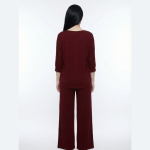 Plain V Neck with Plazzo Pajama Full Sleeves Suit - Image 3