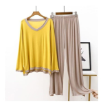 Yellow V Neck T Shirt with Contrast Trouser PJ Set