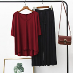Plain Red V Neck T Shirt with Black Plazzo PJ Set