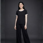 Plain Tshirt With White Round Neck And PLazo Pajama (Half Seeleve) - Image 4