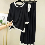 Plain Tshirt With White Round Neck And PLazo Pajama (Half Seeleve)