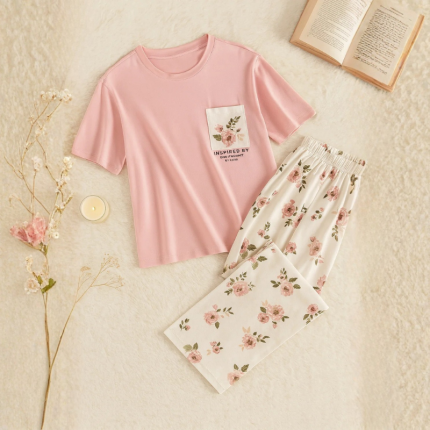 Pink Flower Printed Trouser Night Wear