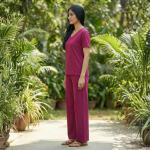 Plain V Neck with Plazzo Pajama Full Sleeves Suit - Image 5