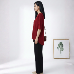 Plain Red V Neck T Shirt with Black Plazzo PJ Set - Image 2