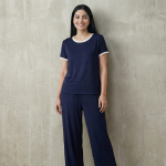 Plain Tshirt With White Round Neck And PLazo Pajama (Half Seeleve) - Image 3