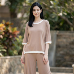 Plain Tshirt With White Round Neck And PLazo Pajama (Half Seeleve) - Image 7