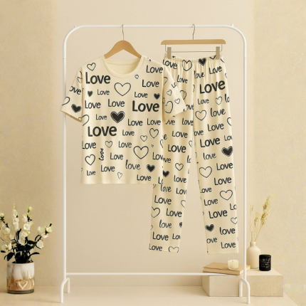 White Love Printed Shirt And Trouser