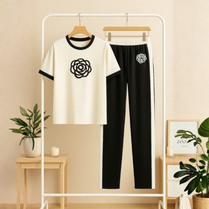White Flower Style Track Suit