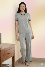 Plain Tshirt With Black Round Neck And Plazo Pajama (Half Seeleve) - Image 6